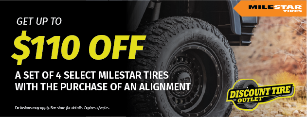 Get up to $100 Off a set of 4 MileStar Tires!